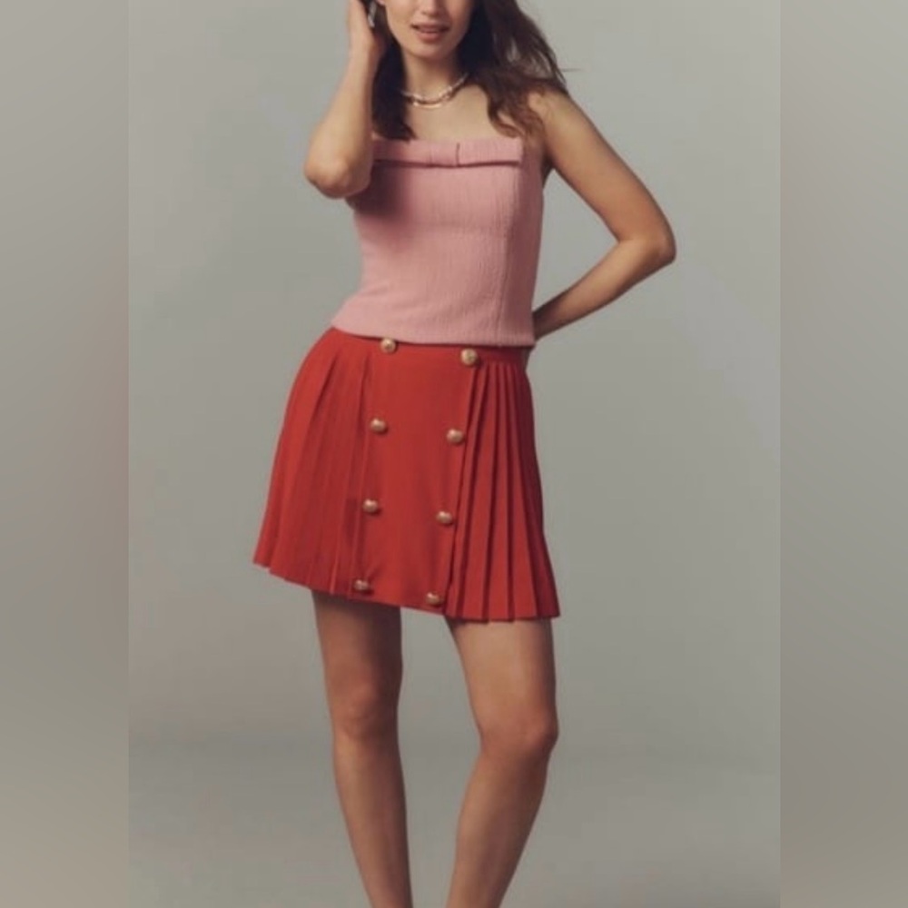 NWT XS Anthro Hutch Pleated Gold Button Skirt